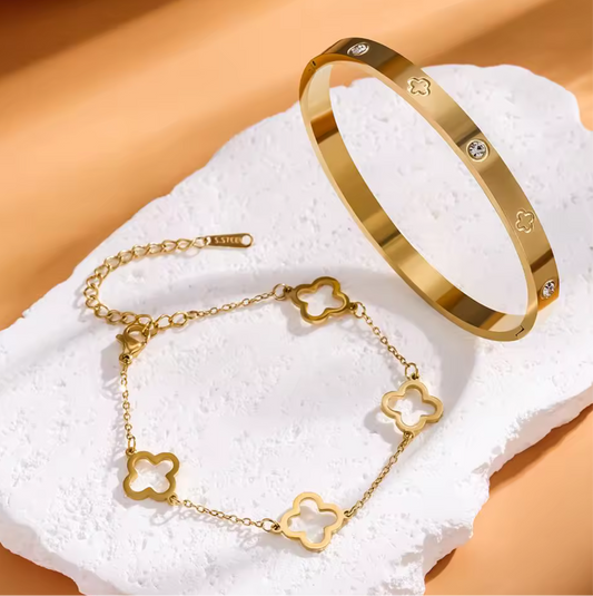 Twin Clover Shine Bracelet Set