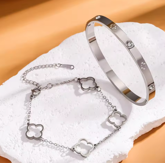 Twin Clover Shine Bracelet Set